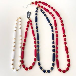 Vintage Trifari beaded necklace lot red white blue gold 90s